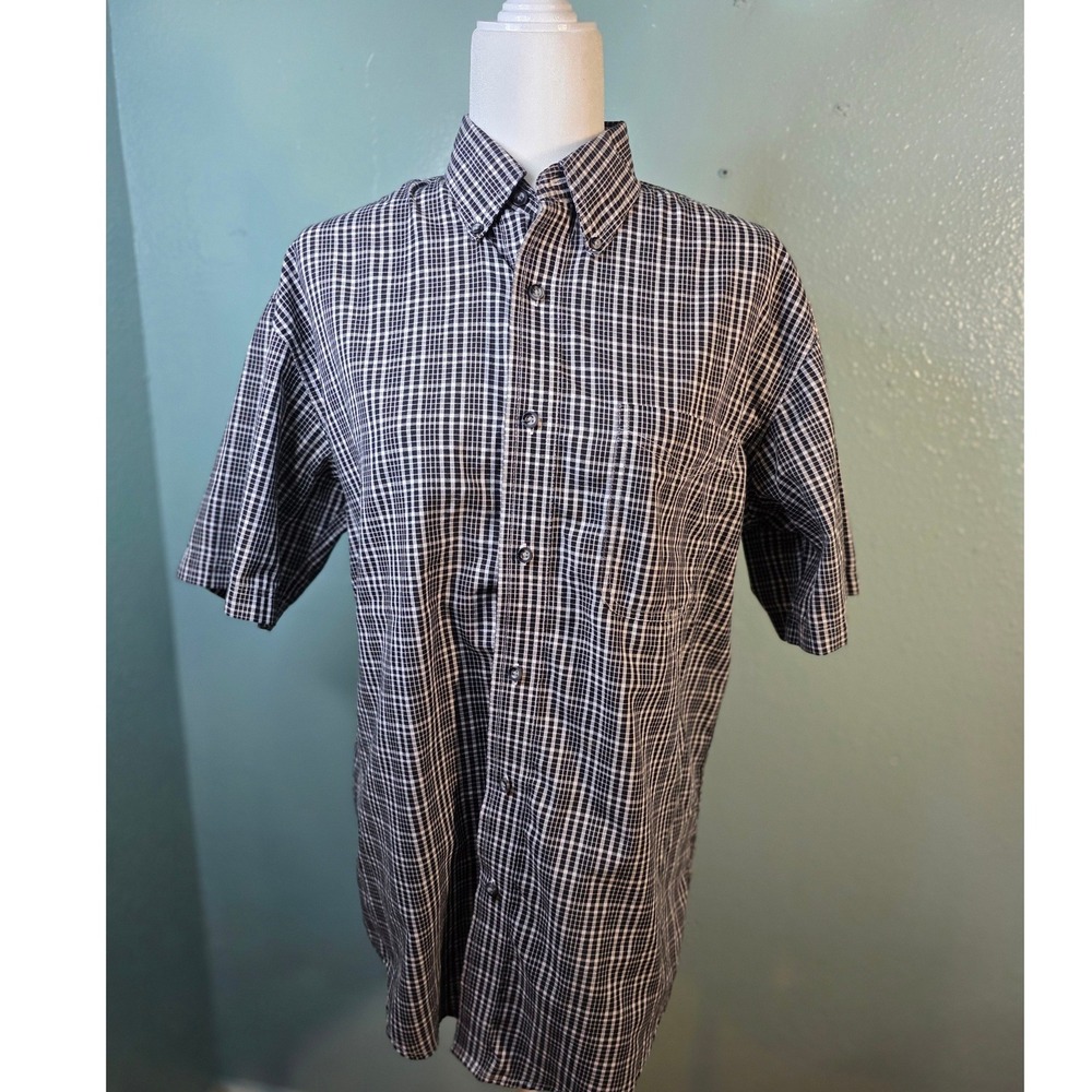 Wrangler Riata Shirt Mens Medium Black White Plaid Short Sleeve W23 L28